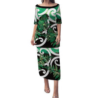 Piwakawaka New Zealand Matariki Puletasi Maori New Year Silver Fern Green Galaxy LT14 Long Dress Green - Polynesian Pride