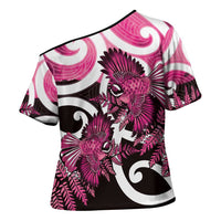 Piwakawaka New Zealand Matariki Cross Shoulder Shirt Maori New Year Silver Fern Pink Galaxy LT14 - Polynesian Pride