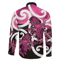Piwakawaka New Zealand Matariki Family Matching Off The Shoulder Long Sleeve Dress and Hawaiian Shirt Maori New Year Silver Fern Pink Galaxy LT14 - Polynesian Pride