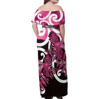 Piwakawaka New Zealand Matariki Family Matching Off Shoulder Maxi Dress and Hawaiian Shirt Maori New Year Silver Fern Pink Galaxy LT14 - Polynesian Pride