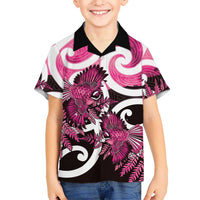 Piwakawaka New Zealand Matariki Family Matching Off Shoulder Short Dress and Hawaiian Shirt Maori New Year Silver Fern Pink Galaxy LT14 Son's Shirt Pink - Polynesian Pride