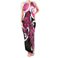 Piwakawaka New Zealand Matariki Family Matching Tank Maxi Dress and Hawaiian Shirt Maori New Year Silver Fern Pink Galaxy LT14 Mom's Dress Pink - Polynesian Pride