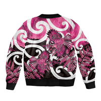 Piwakawaka New Zealand Matariki Sleeve Zip Bomber Jacket Maori New Year Silver Fern Pink Galaxy LT14 - Polynesian Pride