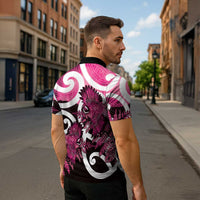Piwakawaka New Zealand Matariki Zipper Polo Shirt Maori New Year Silver Fern Pink Galaxy LT14 - Polynesian Pride