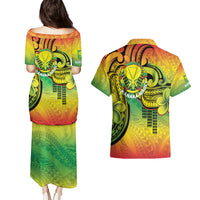 Hawaii Flag Day Couples Matching Puletasi and Hawaiian Shirt Kanaka Maoli With Kakau Polynesian Pattern LT14