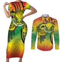 Hawaii Flag Day Couples Matching Short Sleeve Bodycon Dress and Long Sleeve Button Shirt Kanaka Maoli With Kakau Polynesian Pattern LT14