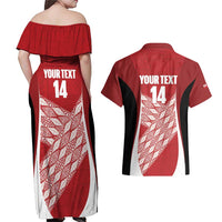 Tonga Rugby Custom Couples Matching Off Shoulder Maxi Dress and Hawaiian Shirt Go ʻIkale Tahi Go Tongan Tapa Cloth