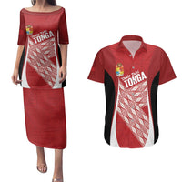 Tonga Rugby Custom Couples Matching Puletasi and Hawaiian Shirt Go ʻIkale Tahi Go Tongan Tapa Cloth LT14 Red - Polynesian Pride