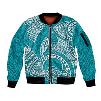Polynesian Pride Hawaii Sleeve Zip Bomber Jacket Hawaiian Tribal Honu Turquoise Version LT14 Unisex Turquoise - Polynesian Pride