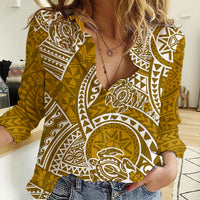 Polynesian Pride Hawaii Women Casual Shirt Hawaiian Tribal Honu Gold Version LT14 Female Gold - Polynesian Pride