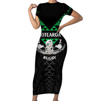 Personalised Aotearoa Rugby Family Matching Short Sleeve Bodycon Dress and Hawaiian Shirt New Zealand Maori Kete Matauranga Pattern