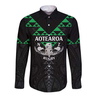 Personalised Aotearoa Rugby Long Sleeve Button Shirt New Zealand Maori Kete Matauranga Pattern