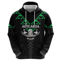 Personalised Aotearoa Rugby Zip Hoodie New Zealand Maori Kete Matauranga Pattern