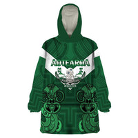 Custom Aotearoa Rugby Wearable Blanket Hoodie New Zealand Maori Kete Poutama Pattern LT14 One Size Green - Polynesian Pride