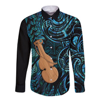 Kotiate New Zealand Long Sleeve Button Shirt Maori Weapon Paua Shell Haka Fern