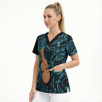 Kotiate New Zealand Scrub Top Maori Weapon Paua Shell Haka Fern