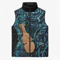 Kotiate New Zealand Sleeveless Puffer Jacket Maori Weapon Paua Shell Haka Fern
