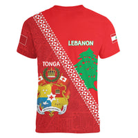 Tonga And Lebanon Women V-Neck T-Shirt 2026 Together Half Style