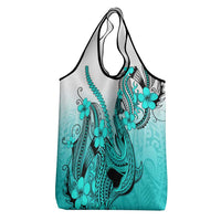 Turquoise Gradient Hawaii Grocery Bag Polynesian Shark Tattoo With Plumeria LT14 - Polynesian Pride