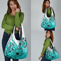 Turquoise Gradient Hawaii Grocery Bag Polynesian Shark Tattoo With Plumeria LT14 - Polynesian Pride