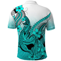 Hawaii Polo Shirt Polynesian Shark Tattoo With Plumeria Turquoise Gradient LT14 - Polynesian Pride