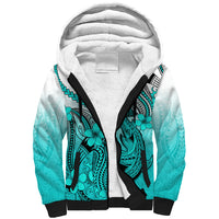 Hawaii Sherpa Hoodie Polynesian Shark Tattoo With Plumeria Turquoise Gradient LT14 Unisex Turquoise - Polynesian Pride