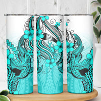 Hawaii Skinny Tumbler Polynesian Shark Tattoo With Plumeria Turquoise Gradient