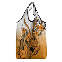 Orange Gradient Hawaii Grocery Bag Polynesian Shark Tattoo With Plumeria LT14 - Polynesian Pride