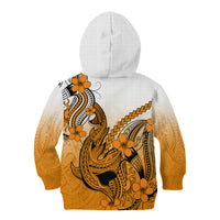 Hawaii Kid Hoodie Polynesian Shark Tattoo With Plumeria Orange Gradient LT14 - Polynesian Pride