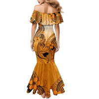 Orange Hawaii Family Matching Outfits Mermaid Dress And Hawaiian Shirt Polynesian Shark Tattoo LT14 - Polynesian Pride