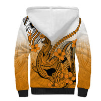 Hawaii Sherpa Hoodie Polynesian Shark Tattoo With Plumeria Orange Gradient LT14 - Polynesian Pride