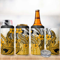 Hawaii 4 in 1 Can Cooler Tumbler Polynesian Shark Tattoo With Plumeria Gold Gradient