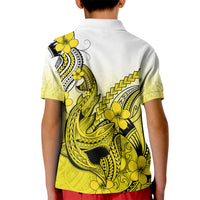 Hawaii Kid Polo Shirt Polynesian Shark Tattoo With Plumeria Yellow Gradient LT14 - Polynesian Pride