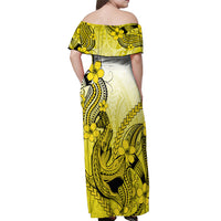 Hawaii Off Shoulder Maxi Dress Polynesian Shark Tattoo With Plumeria Yellow Gradient LT14 - Polynesian Pride