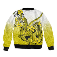 Hawaii Sleeve Zip Bomber Jacket Polynesian Shark Tattoo With Plumeria Yellow Gradient LT14 - Polynesian Pride