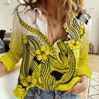 Hawaii Women Casual Shirt Polynesian Shark Tattoo With Plumeria Yellow Gradient LT14 Female Yellow - Polynesian Pride