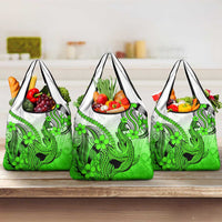Green Gradient Hawaii Grocery Bag Polynesian Shark Tattoo With Plumeria LT14 3-pack One Size Green - Polynesian Pride