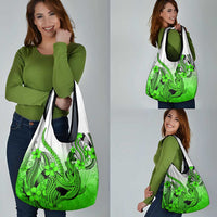 Green Gradient Hawaii Grocery Bag Polynesian Shark Tattoo With Plumeria LT14 - Polynesian Pride