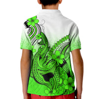 Hawaii Kid Polo Shirt Polynesian Shark Tattoo With Plumeria Green Gradient LT14 - Polynesian Pride