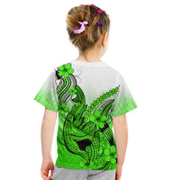 Hawaii Kid T Shirt Polynesian Shark Tattoo With Plumeria Green Gradient LT14 - Polynesian Pride