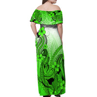 Hawaii Off Shoulder Maxi Dress Polynesian Shark Tattoo With Plumeria Green Gradient LT14 - Polynesian Pride