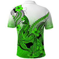 Hawaii Polo Shirt Polynesian Shark Tattoo With Plumeria Green Gradient LT14 - Polynesian Pride