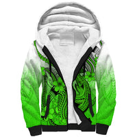 Hawaii Sherpa Hoodie Polynesian Shark Tattoo With Plumeria Green Gradient LT14 Unisex Green - Polynesian Pride