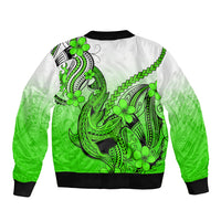 Hawaii Sleeve Zip Bomber Jacket Polynesian Shark Tattoo With Plumeria Green Gradient LT14 - Polynesian Pride
