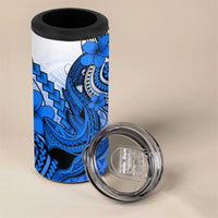 Hawaii 4 in 1 Can Cooler Tumbler Polynesian Shark Tattoo With Plumeria Blue Gradient