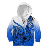 Hawaii Kid Hoodie Polynesian Shark Tattoo With Plumeria Blue Gradient LT14 - Polynesian Pride