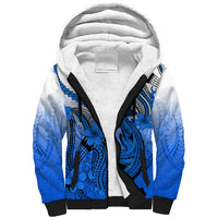 Hawaii Sherpa Hoodie Polynesian Shark Tattoo With Plumeria Blue Gradient LT14 Unisex Blue - Polynesian Pride