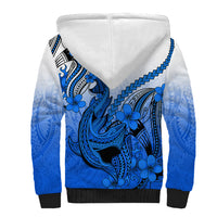 Hawaii Sherpa Hoodie Polynesian Shark Tattoo With Plumeria Blue Gradient LT14 - Polynesian Pride