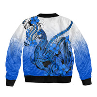 Hawaii Sleeve Zip Bomber Jacket Polynesian Shark Tattoo With Plumeria Blue Gradient LT14 - Polynesian Pride