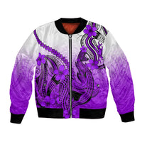 Hawaii Bomber Jacket Polynesian Shark Tattoo With Plumeria Purple Gradient LT14 Unisex Purple - Polynesian Pride
